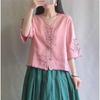 Summer Women's Clothing Shirts Blouse Blusa Mujer Vintage Casual Camisas Woman Blouses Cotton Linen V-Neck Embroidery
