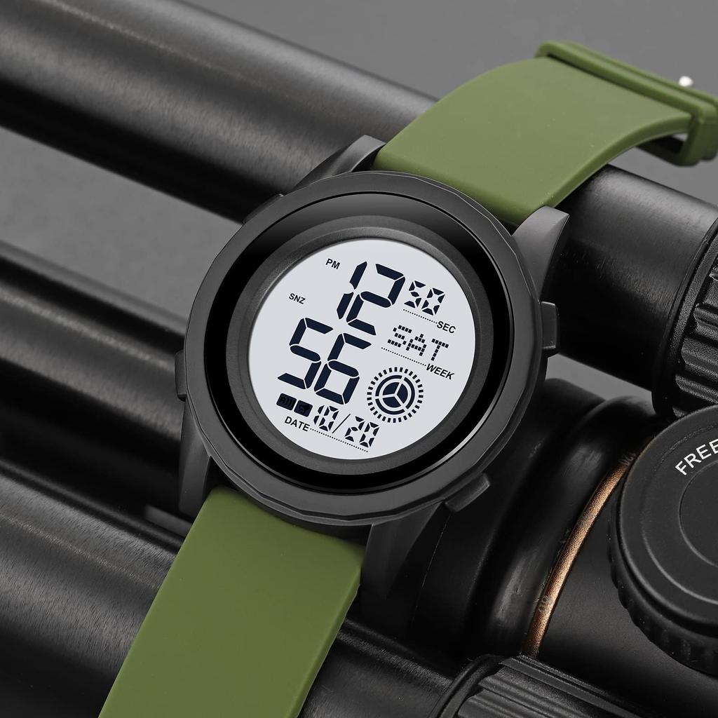 Timever Digital Watch Thin Soft Band Waterproof Watch LED Watch with Alarm Stopwatch Function Waterproof Watch Large Letters Easy To Read Men's