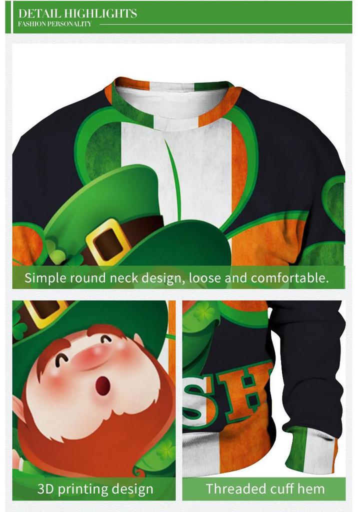 2026 Spring St. Patrick's Day Digital Print Round Neck Long Sleeve Couple Hoodie