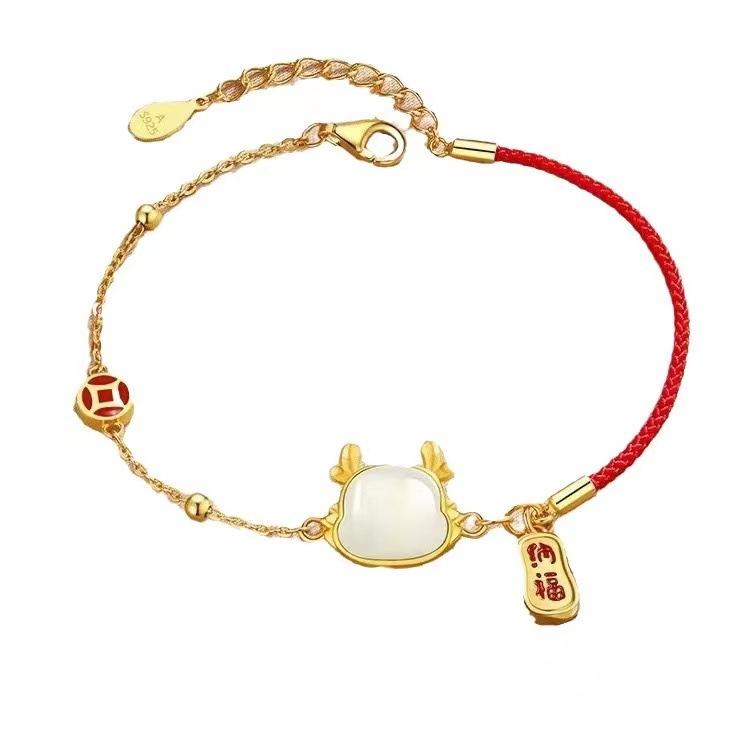 Браслет из красной веревки с нефритовым драконом Нафу, женский, легкая роскошь, продвинутый стиль, изысканный браслет на день рождения