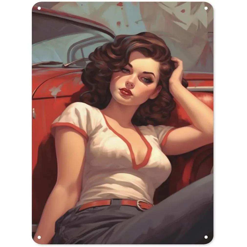 Пинап модель автомобиля металлические жестяные таблички сексуальные девушки настенная табличка винтажная железная живопись украшение для дома кафе игровой комнаты клуба бара