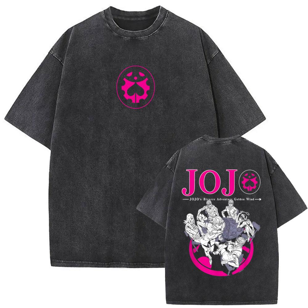 Стирка Винтажная Аниме Jojo Bizarre Adventure Футболка Ретро Манга Giorno Giovanna Футболки Мужские Повседневные Мультяшные Оверсайз Футболки