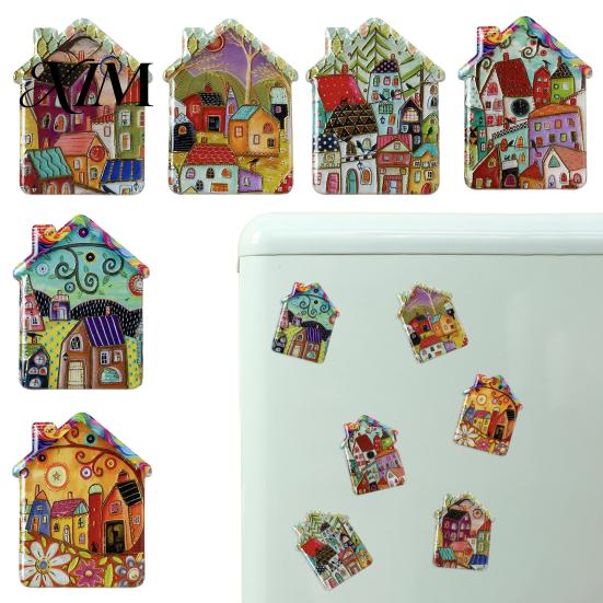 Whiteboard Magnets Vintage House Refrigerator Magnet, Colorful Fairy Tale Town Magnet Fridge Magnetic Kitchen Decoration Accessories