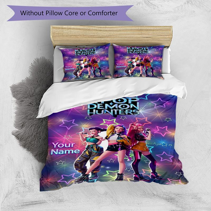 K-Pop Heroes Custom Name Text Print 1Pc Bedding Set Duvet Cover With Two Pillowcases Soft Bed Linen For Household Bedroom