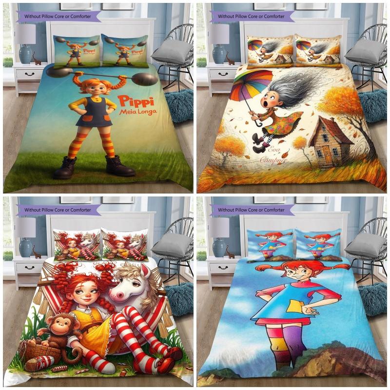Pippi Longstocking Bedding Set 3 Pieces Duvet Cover and Pillowcases, Kids Bedroom Decor Soft Bed Linen, No Comforter
