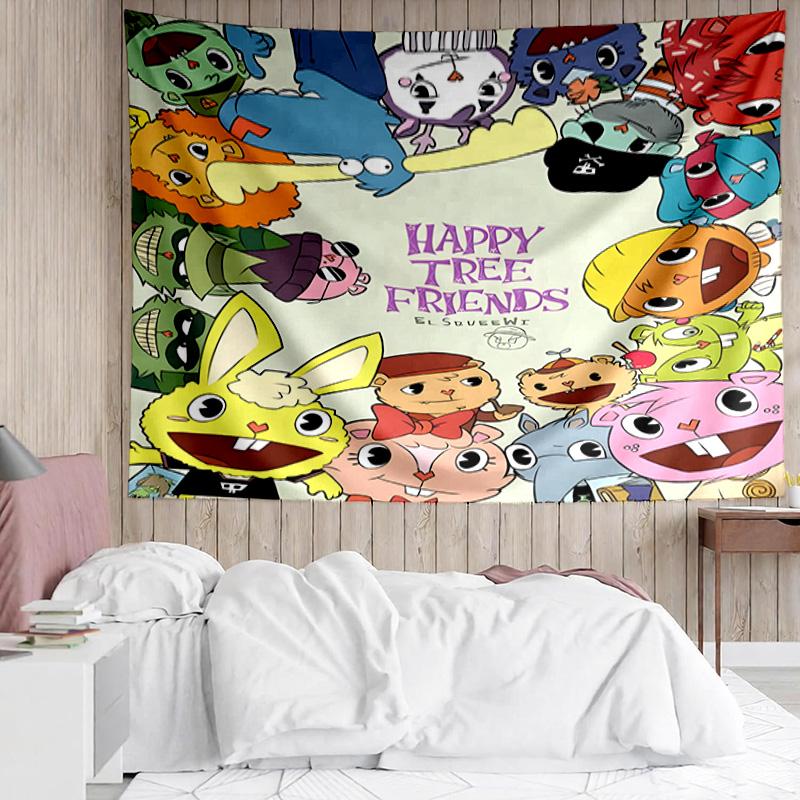 1PC Happy Tree Friends Anniversary K-pop music group Tapestry Accessories for Bedroom,Livingroom, dormitory Room Wall Decor Fan Birthday Gifts