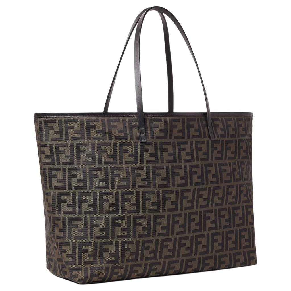 Fendi Roll Qixi Selection Monogram Print Tote Shoulder Bag Medium Black Women tote bags 8BH444-B1J2F-1PR4