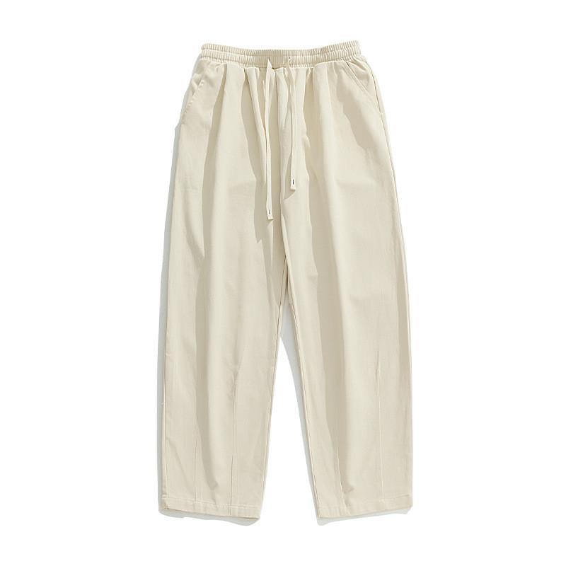 Retro Cotton Casual Pants With Pleats And Drawstring Waist For Men