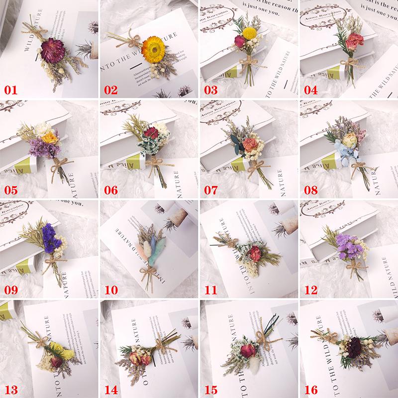 1 букет растений из гипсофилы, пампасной травы, мини-натурального букета из сушеных цветов, настоящая роза