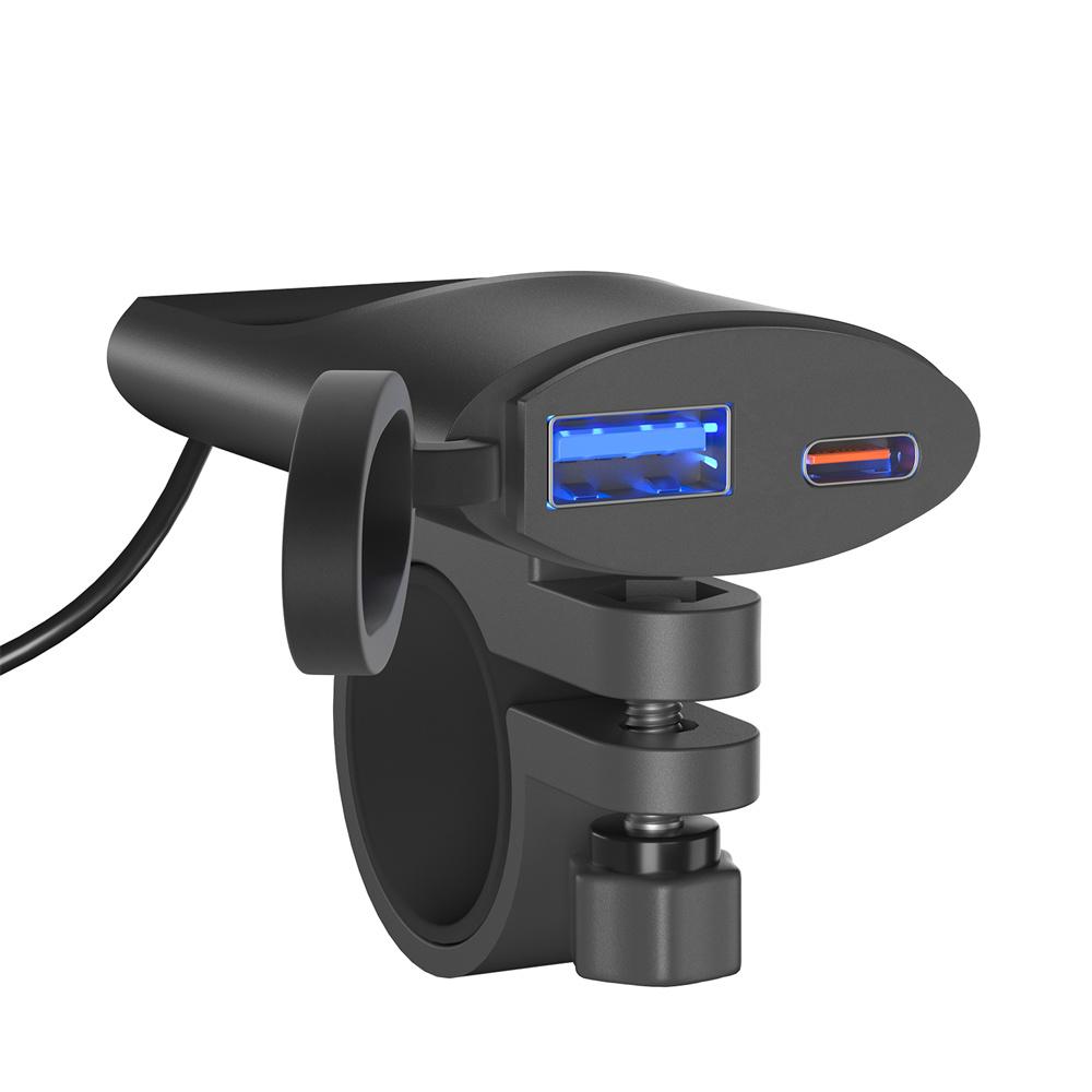 Motorcycle Charger 30W USB-C & 18W USB-A Dual Ports Phone Fast Charging Adapter