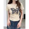 Women's New Summer Butterfly Tie-Dye Slim Fit T-Shirt - Short Sleeve, Straight Shoulder, Korean Style.