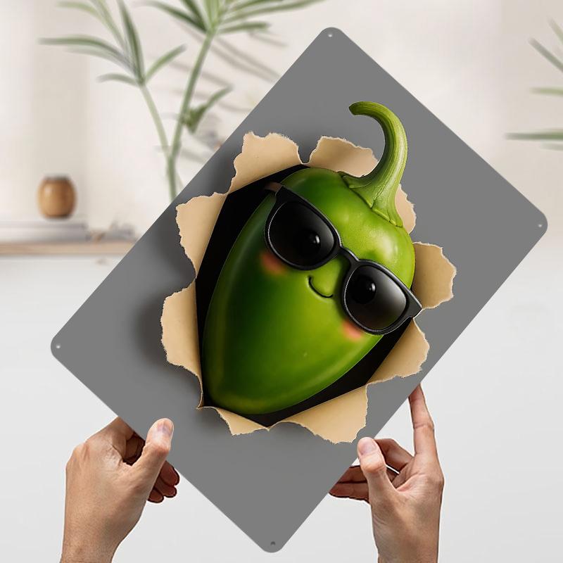 Cool Pepper Breaking Through Paper Tinplate Poster Customized Wall Art Vintage Retro Metal Signs for Gamer Decoration Room Decor