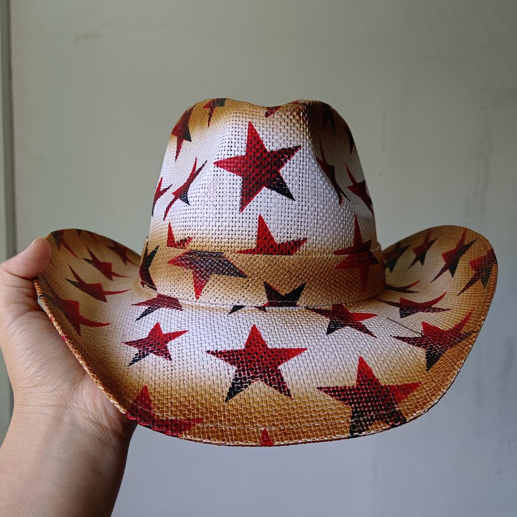 Three-dimensional Embroidery Handmade Straw Hat Western Cowboy Hat Men Cap Outdoor Women Hat Light Luxury