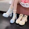 Lolita Shoes Temperament Mary Jane Waterproof Table Thick Heel High Heels Strap Bow Sweet Girl Lolita Shoes