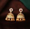 Elegant Gold Plated Zircon Jhumka Earrings For Women With Pearls And Pink Crystals