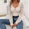 Square Collar Apricot Elegant Ladies Casual Long-sleeved T-shirt, Autumn Fashion Lace Ladies Knitted Top