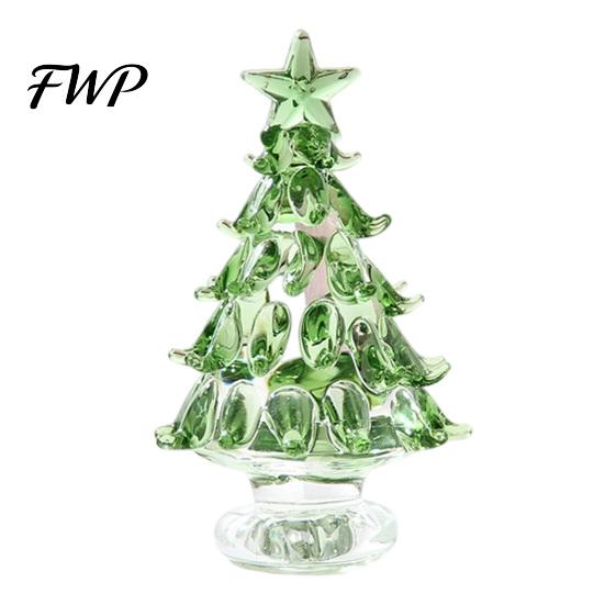 Handcrafted Glass Keepsake Hand Blown Christmas Tree Figurine, Faux Crystal Holiday Tabletop Ornament, Transparent Colored Glaze Craft Miniature