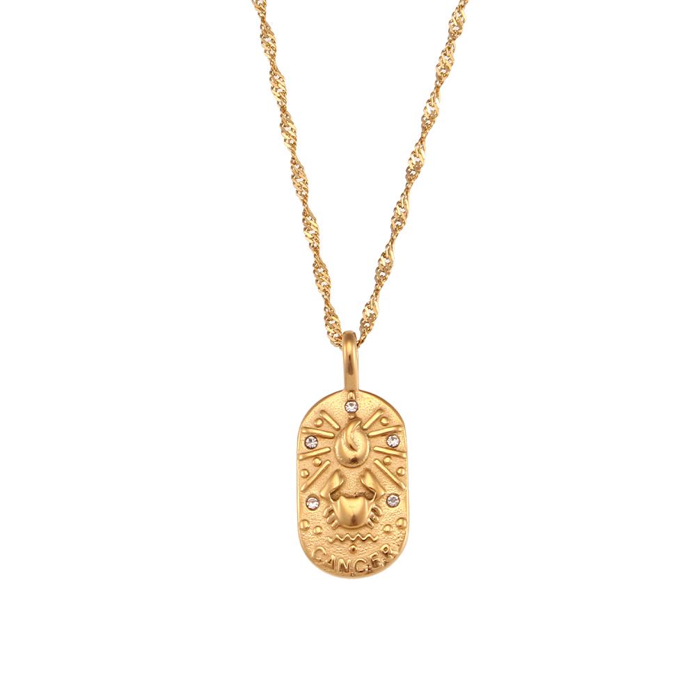 E.B.belle Trendy Personality Square Stainless steel Pendant Embossment 12 Constellation Sign PVD Gold-plating Necklace For Women