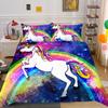 Unicorn King Queen Duvet Cover Cartoon Animal Rainbow Universe Bedding Set for Kids Teen Cosmic Starry Sky Polyester Quilt Cover