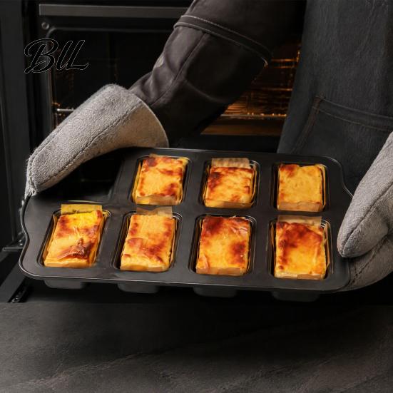 Precut Unbleached Parchment Paper for Baking 8-Cavity Mini Loaf Pan Set with 200Pcs Liners, Sturdy Carbon Steel Mold Daily Cooking Nonstick