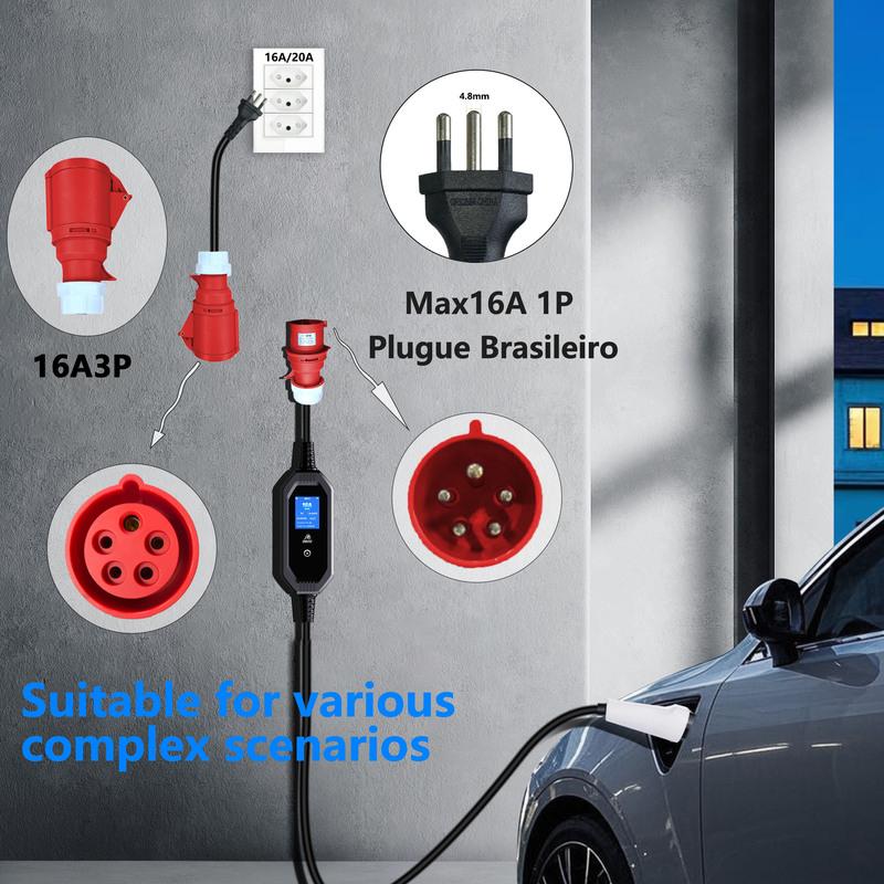 GWUYU Portable EV Charger Blue/Red Brazilian Plug Adapter 7 kW to 3.5 kW 11 kW to 3.5 kW Custom Home Charging Plug