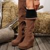 Модные женские высокие сапоги 2024 тренд замшевые на высоком каблуке осенне-зимние новые на платформе танкетке челси женские массивные ботфорты