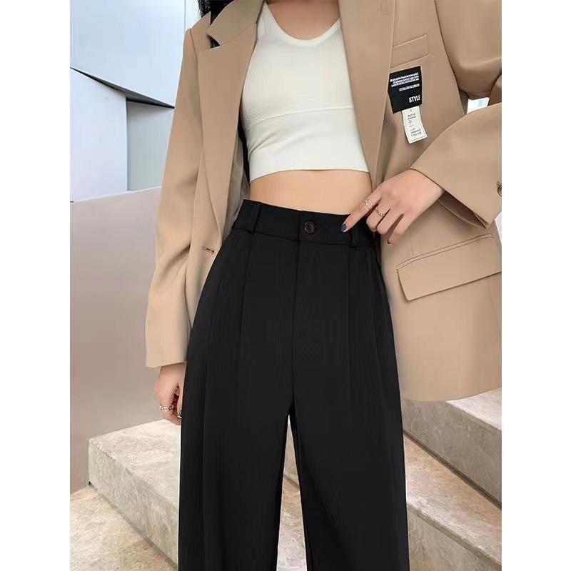 Весенне-осенние черные свободные брюки, висящие на ощупь тонкие женские брюки