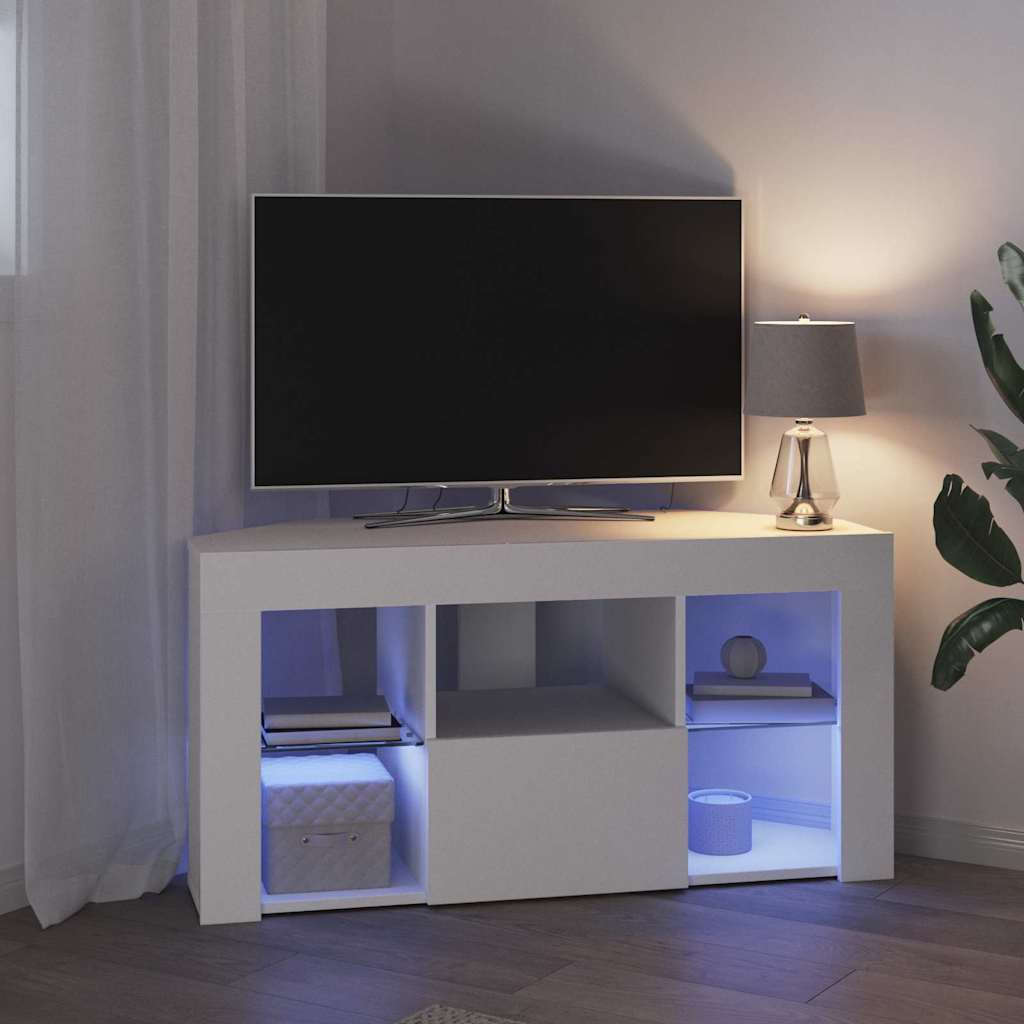 Corner LED TV Cabinet White 100 x 40 x 50 cm Particleboard