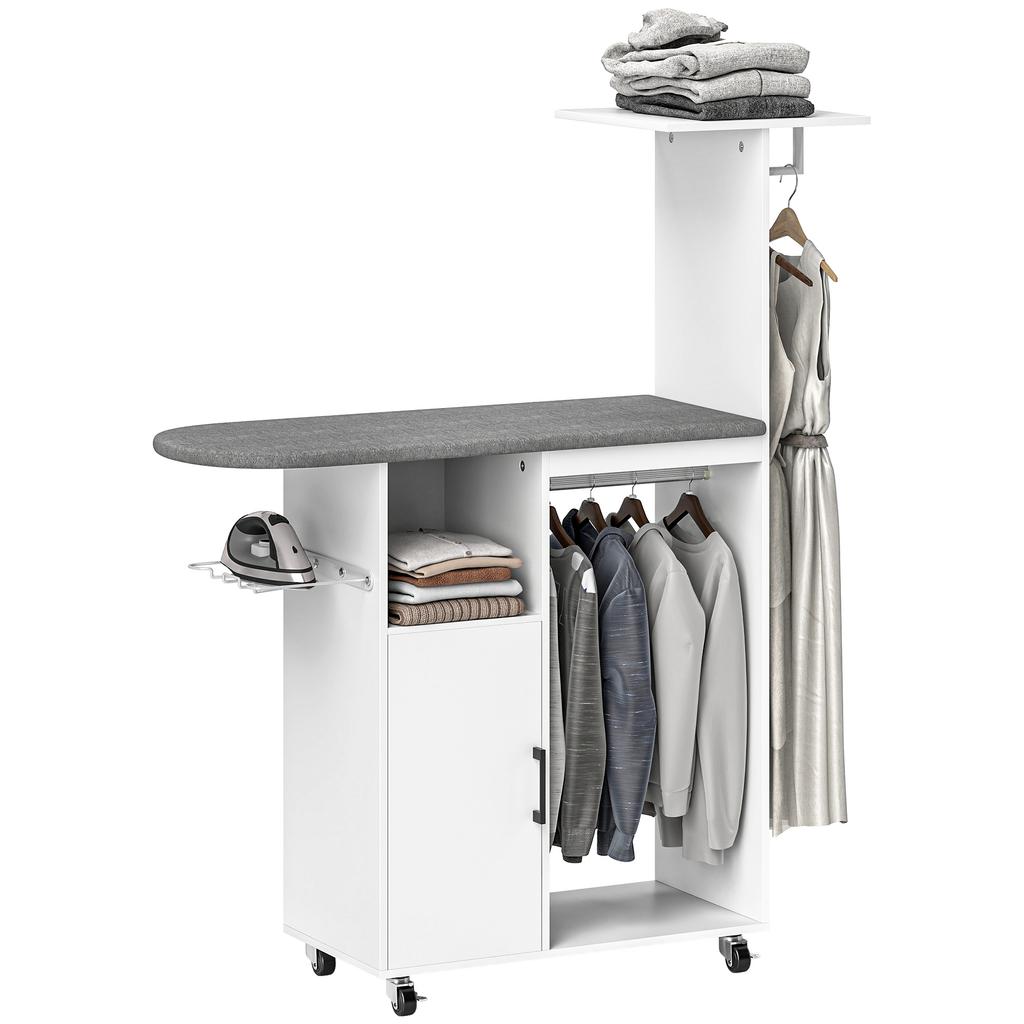 Ironing Station With Wheels Clothes Bar Ironing Board 127.5x43.5x153 Cm White