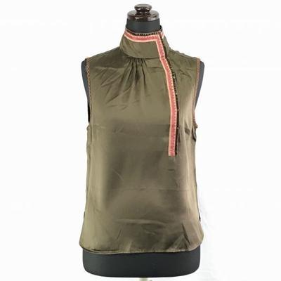 Weekend 100% Шелковый Топ Без Рукавов Горловина Красная Линия Женский M Коричневый(ИСПОЛЬЗОВАЛ)