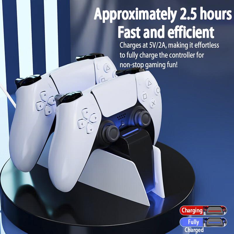 Двойная станция быстрой зарядки для контроллеров PS5, Plug & Play контактное зарядное устройство со светодиодными индикаторами