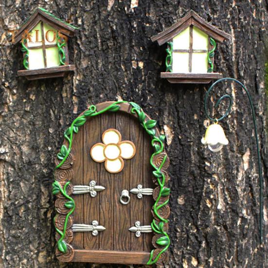 1 комплект, светящийся сказочный дом, фигурка дерева, подвесная статуя, окно, дверь, уличный фонарь, фея, декор из смолы, уличный декор