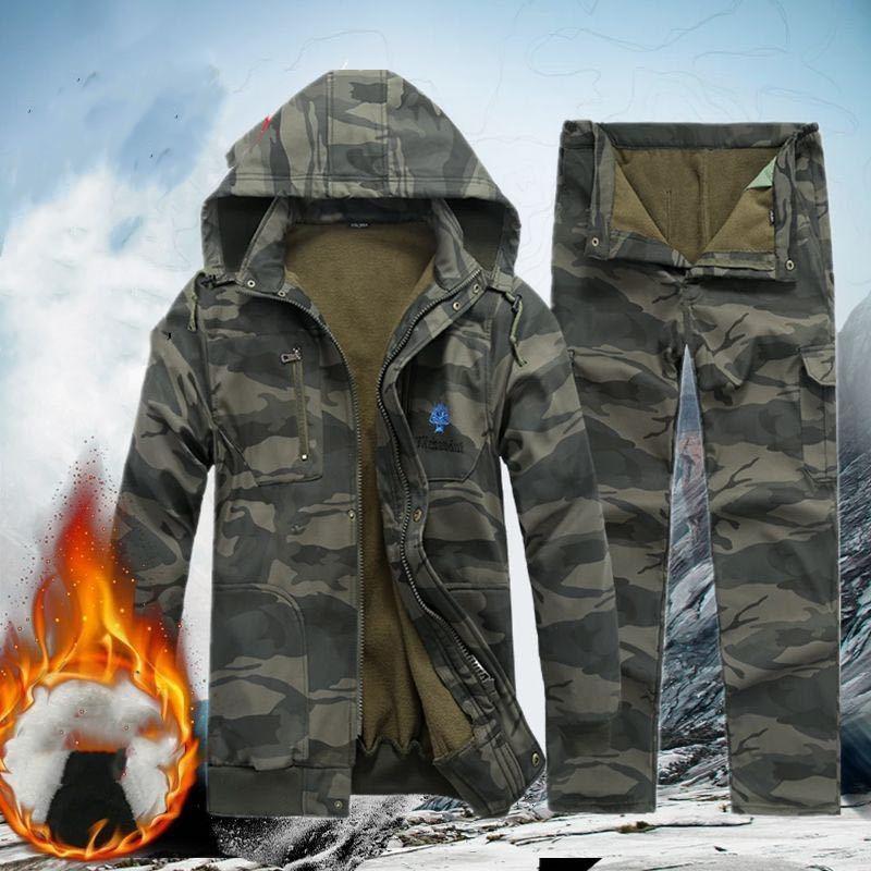 Мужской осенний комплект для активного отдыха, зимний утепленный флисовый костюм с капюшоном, топ с капюшоном и брюки, комплект из 2 предметов