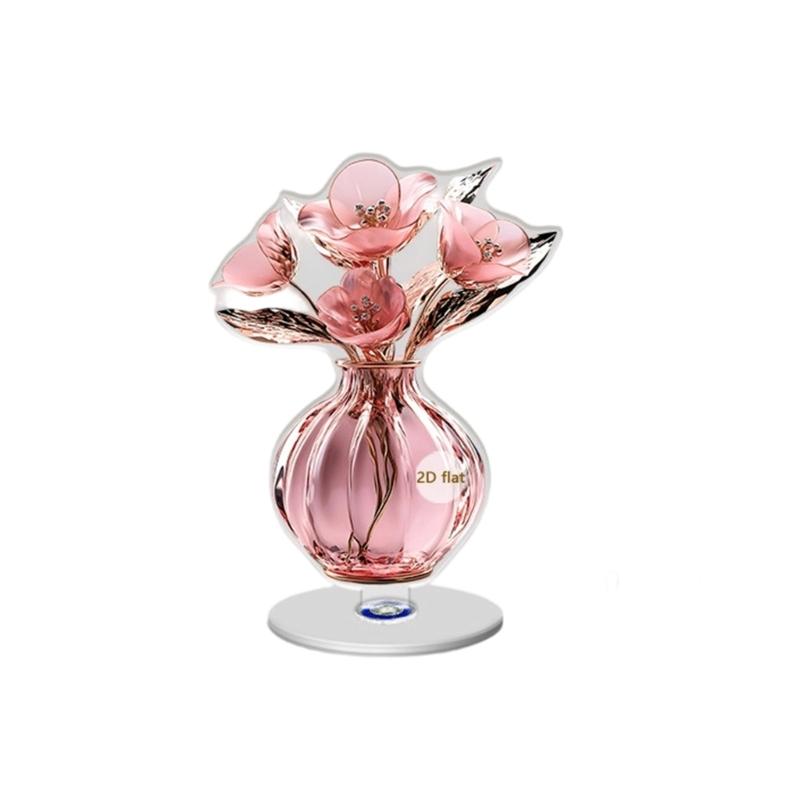 Delicate Flower Pattern Optional Acrylic Display Stand Rotates Desk Ornament 2D Flat Acrylic for Home Decorations