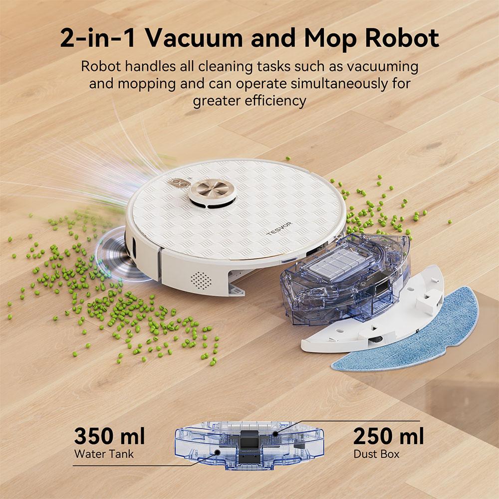 Tesvor S8 Pro 2 In 1 Robot Vacuum Cleaner with Wiping Function, 6000Pa Suction, LiDAR Navigation, 240min Running Time, APP/Alexa Control