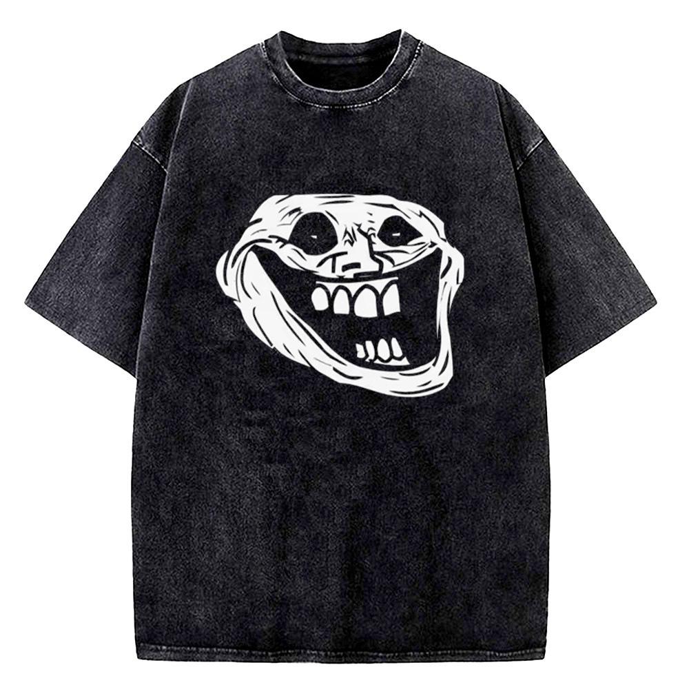 Trollface cotton Vintage Washed shirt men Gothic Pop Culture Pastel kawaii Colorful Grunge t shirt women Y2k Colorful 2000s