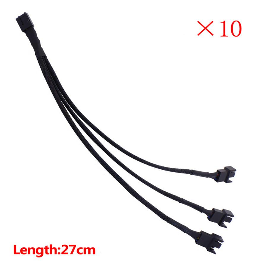10Pcs 1 To 3 Way Splitter Cable Sleeved 4 Pin PWM Fan Connector Extension Cables