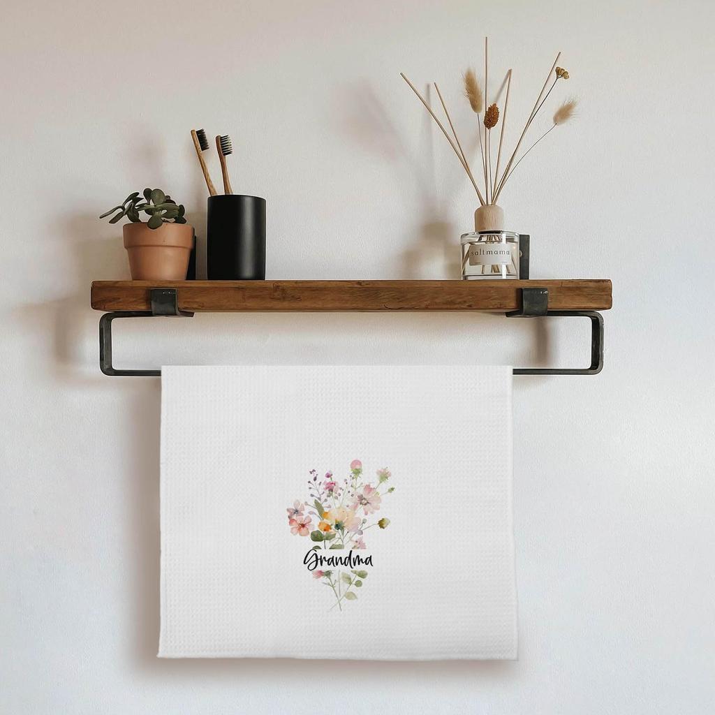 Grandma Flower Floral Kitchen Towels,Wildflower,Hand Towels,Gifts for Grandma Grandmother,16x24 Inch