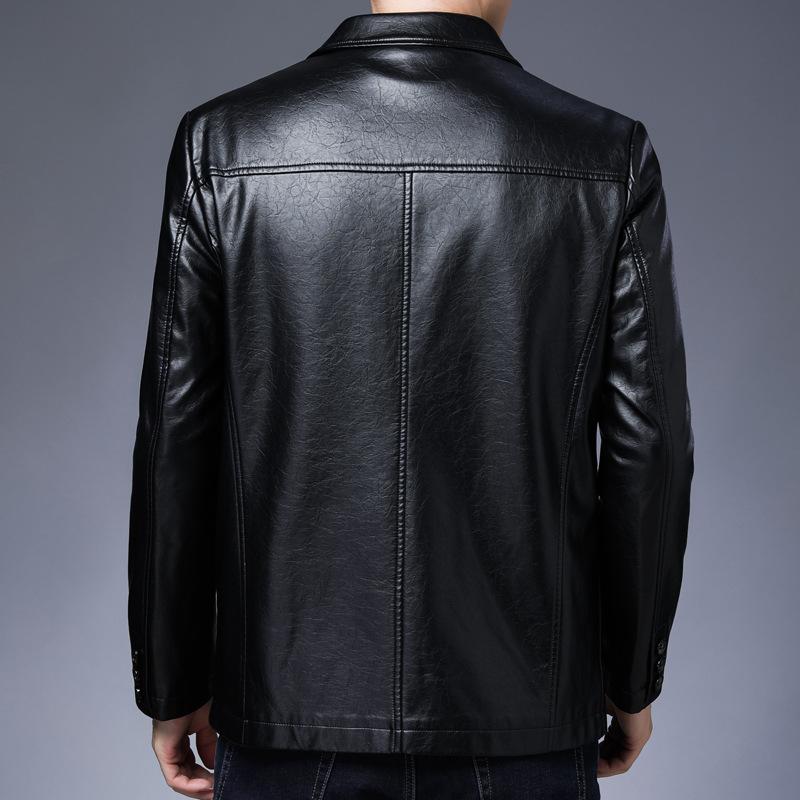 Осенняя новая мужская кожаная куртка, простая и универсальная, из тонкого бархата, однотонная, с лацканами, мужская кожаная куртка для мужчин среднего возраста
