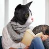 Милая маска кошки Хэллоуин Костюм Вечеринка Новинка Голова животного Резиновая латексная маска Черно-белая для вечеринки AVE