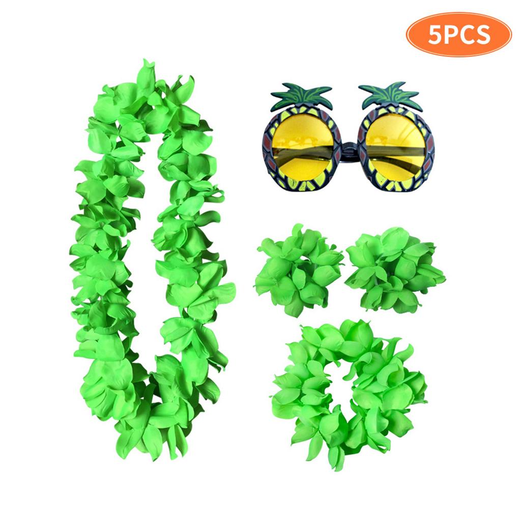 Hawaiian Flower Garland Set with Pineapple Glasses and Wristbands for Festival Party Costume Decoration Accessories