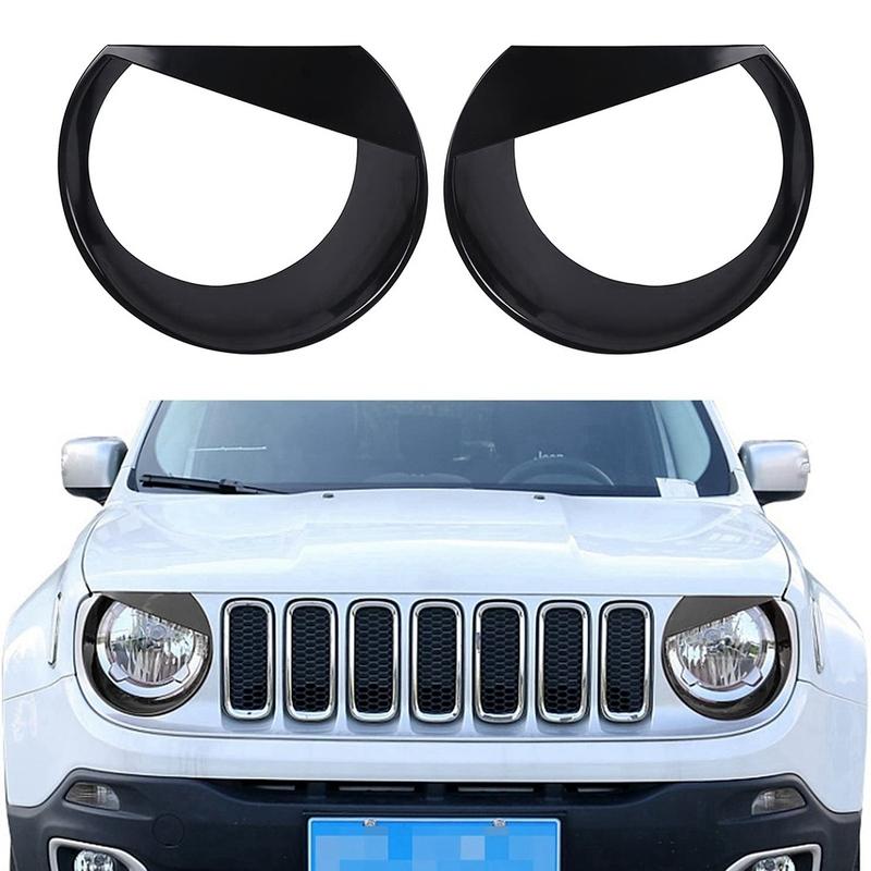 Ac29-Angry Eyes Front Headlight Bezels Trim Cover For Jeep Renegade 2015 2016 2017 2018 (Black)