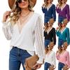 New V-neck Lace Splicing Loose Long-sleeved T-shirt Tops for Women