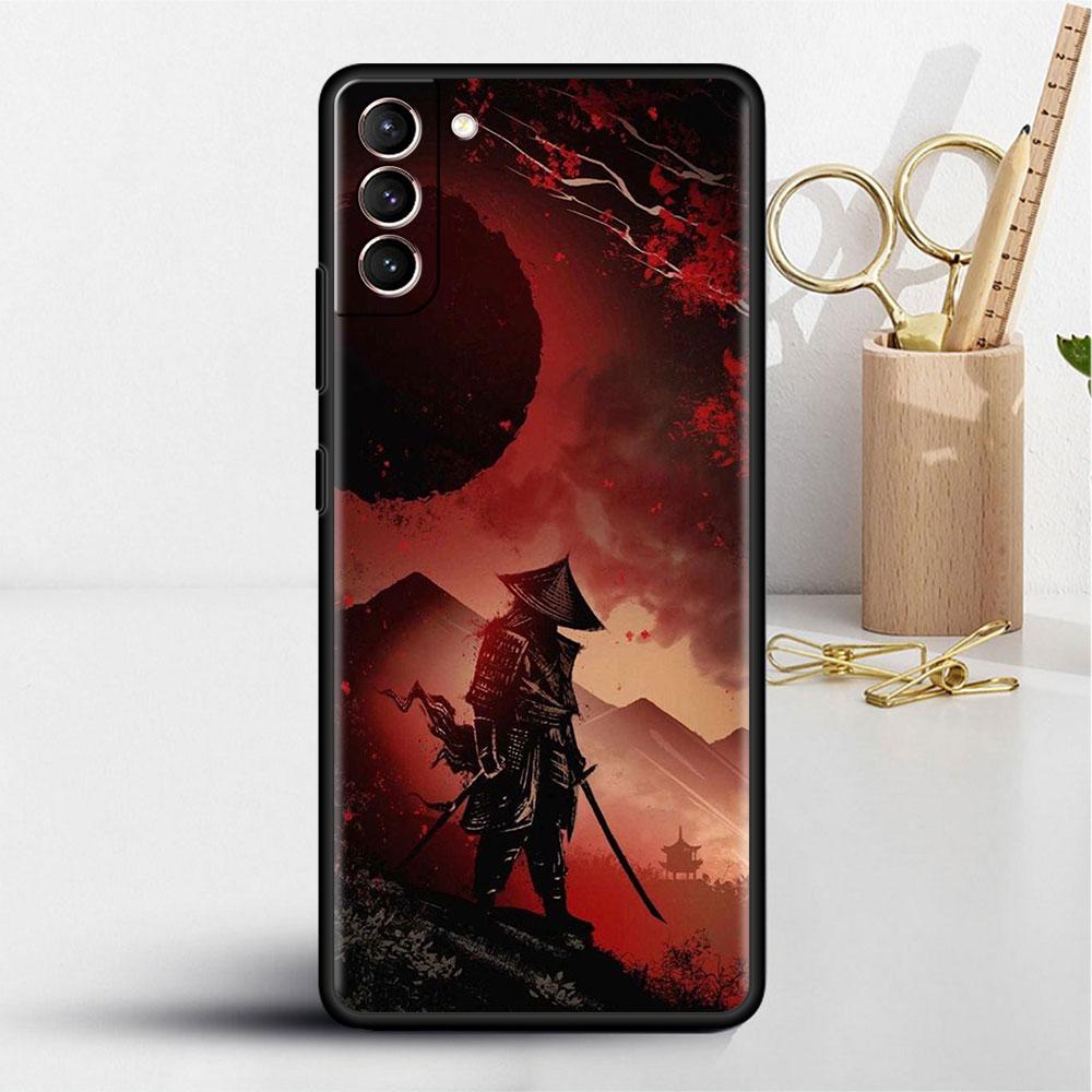 Мягкий чехол для Samsung Galaxy S20 FE S21 S22 S10 S9 Plus S8 Note 20 Ultra 10 Lite Чехол для телефона Пейзаж с чернилами Рисунок самурая Искусство