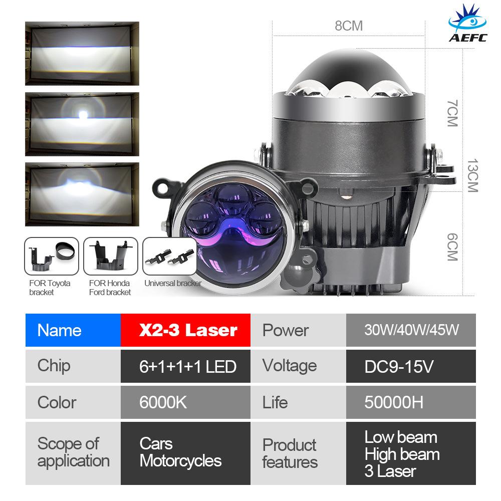 Автомобильная светодиодная противотуманная фара, бифокальная линза 3 дюйма, трехцветный светодиодный свет 30-85 Вт двойная прямая лазерная противотуманная фара водонепроницаемая