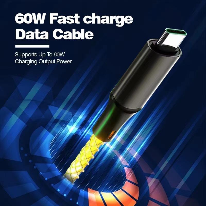 3in1 LED RGB Light Gradual Lighting Pure Copper USB Type-C Fast Charging Data Transfer Braided Shielding 4ft Cord CE/FCC