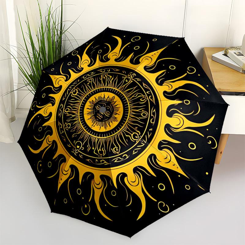 1pc Sun Mandala Automatic Open/Close Umbrella - Portable Collapsible Umbrella with 8-Rib Stability, Fashion Lovers yy251017173