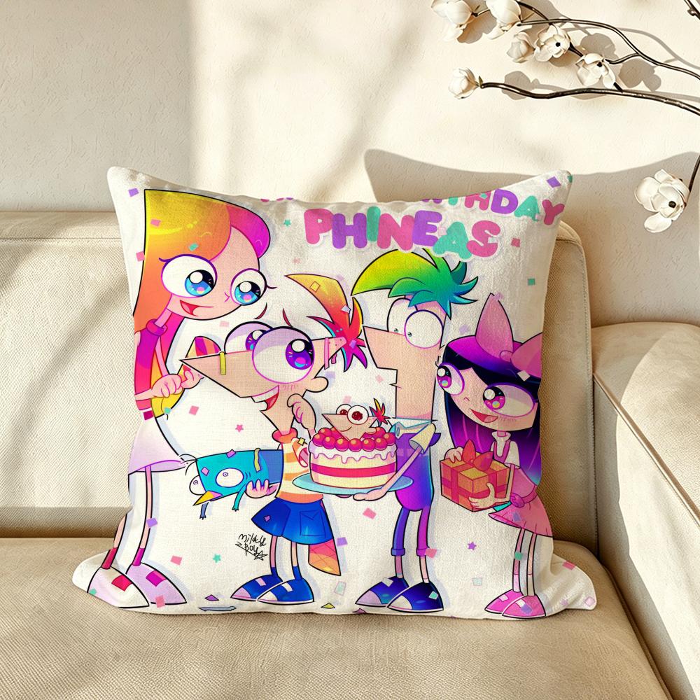 Cartoon PPhineasaandFFerb Cushion Cover Pillow Case Antidustmite Pillowcase Silky Short Plush Sofa Cushion Cover hot