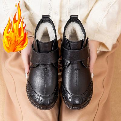 Новые женские кожаные ботильоны с толстой подошвой, плюшевые туфли, женская зимняя теплая обувь, модная классная обувь, размер 35-41