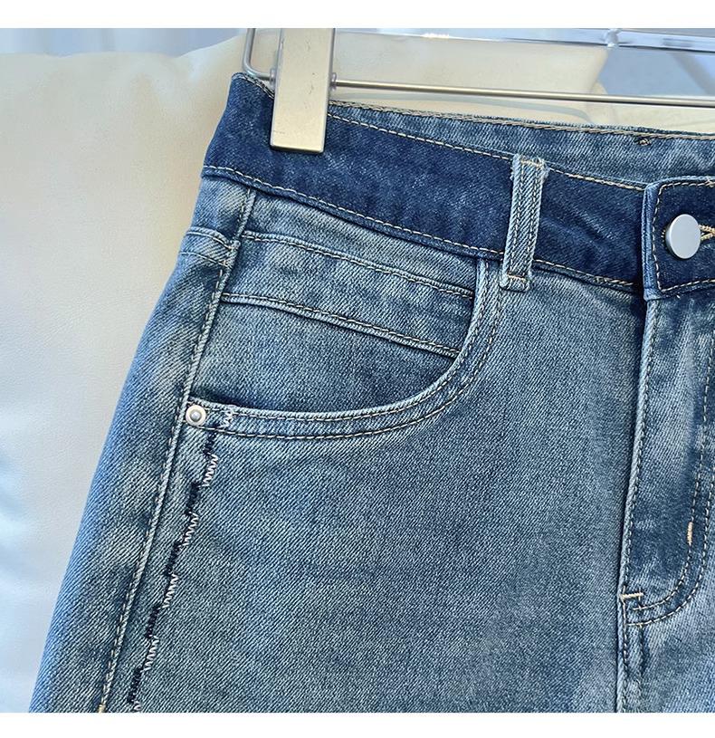 Женские джинсы палаццо премиум-класса серого цвета на флисовой подкладке - Осень/Зима 2024 Вышитые с высокой посадкой Свободного кроя